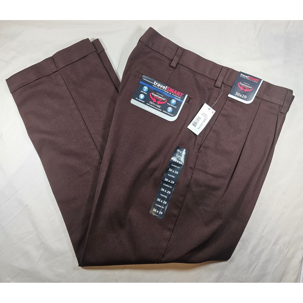 Roundtree & Yorke 36x29 Coffee Brown TravelSMART Classic Pleated Chino NWT 1634